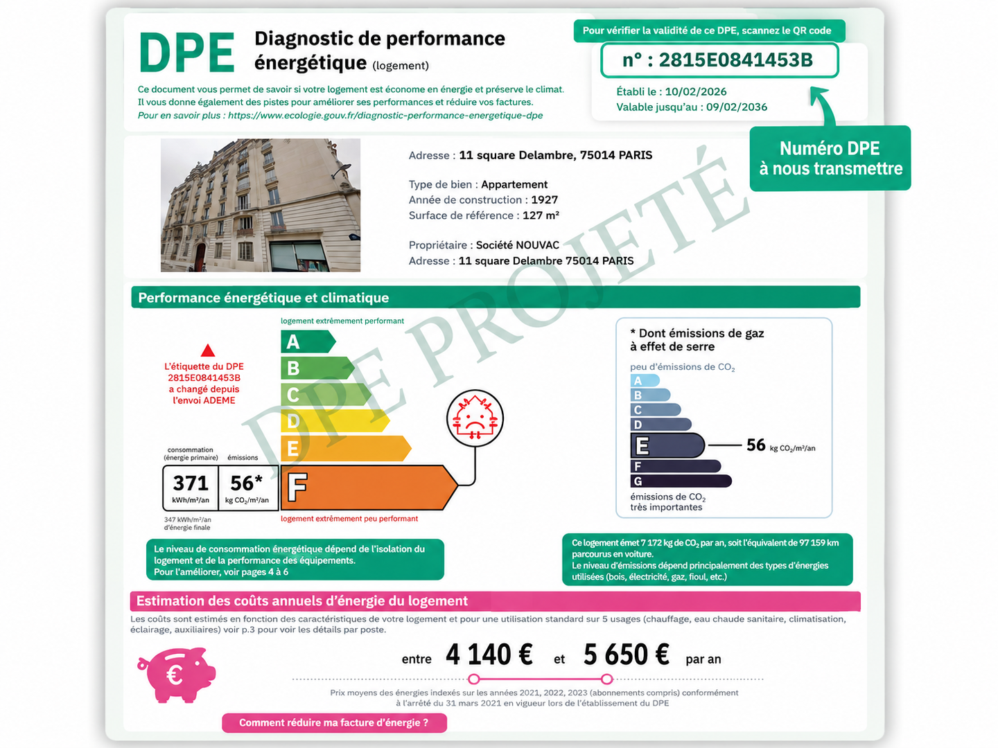 Exemple de DPE projeté au format PDF